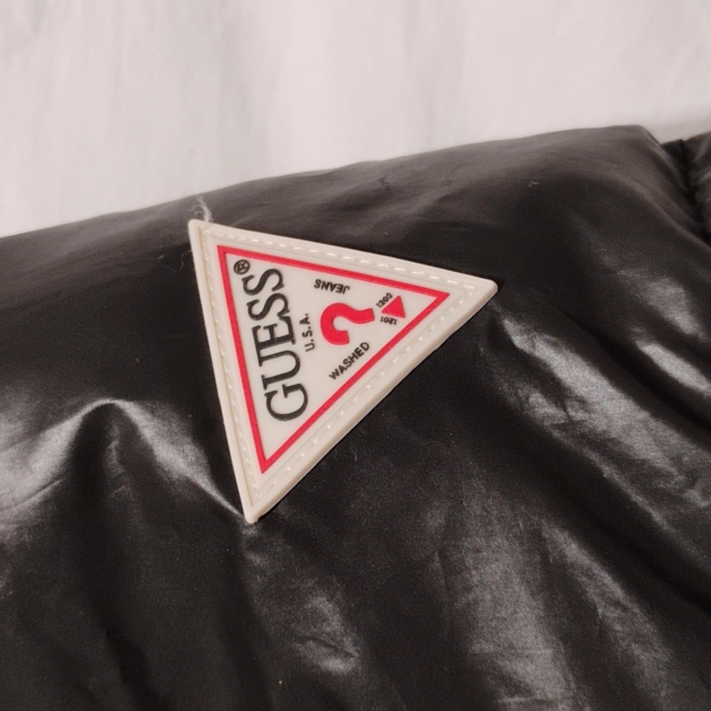 Guess Black Puffer Coat W Silver Detail Sz.M Gently Worn - Picture 3 of 15